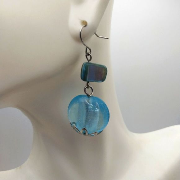 Jewelry - Sea Blue‎ glass artisan crafted earrings